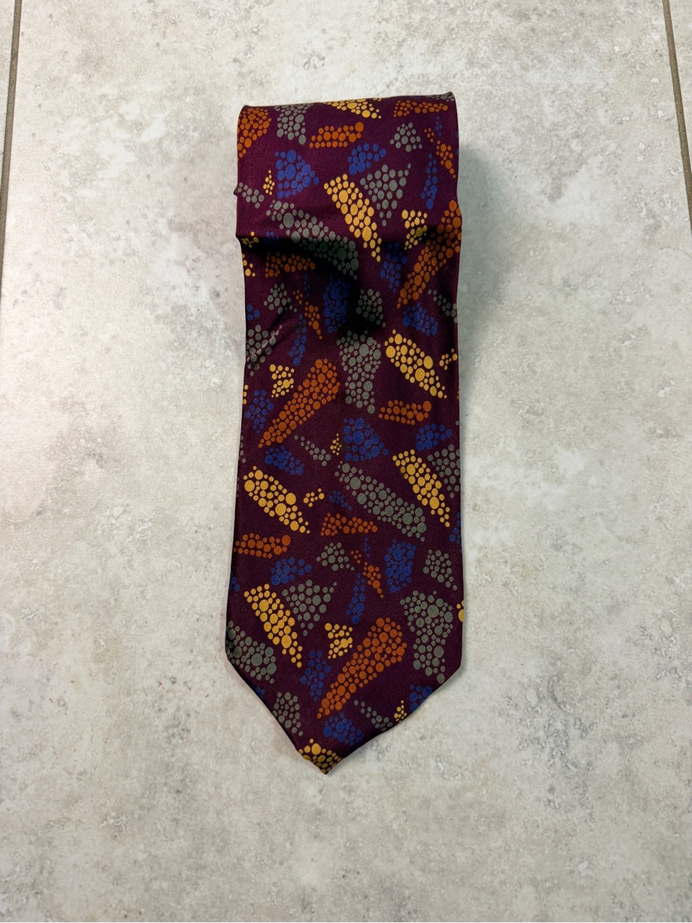 Caravaggio Pure Silk Imported From Italy Men’s Tie Burgundy Abstract Dot Necktie